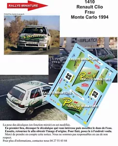 DECALS 1/18 REF 1410 RENAULT CLIO FRAU RALLYE MONTE CARLO 1994 WRC RALLY - Imagen 1 de 1
