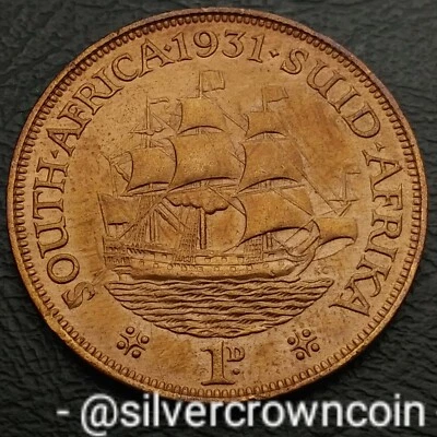 Africa South 1 Penny 1931. KM#14.3. Large 1 Cent coin. Sailing Ship. George V. R - Image 1 of 4