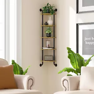 5-Tier Corner Shelf Wall Mounted Wood Shelves Bookshelf Storage Furniture Decor - Picture 1 of 7