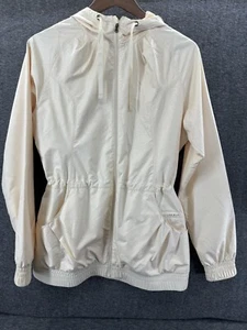LUCY Lightweight Hooded Windbreaker Off White Floral Full Zip Jacey Size Medium - Picture 1 of 13