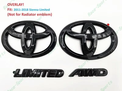 OVERLAY Gloss Black Front Rear Toyota Logo Limited AWD Emblem 2011-2018 Sienna - Image 1 of 4