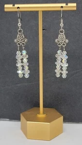 Vintage Dangle Wire 2 Strand Aurora Borealis Crystal Bead Earrings VGUC - Picture 1 of 8