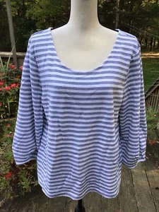 talbots xl top Navy And White Stripe 3/4 Balloon Sleeve - Picture 1 of 3