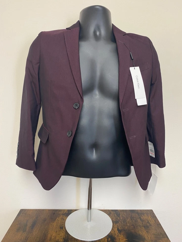 Calvin Klein Big Boys Dark Red Slim Fit Stretch Cord Stripe Jacket Size 10 NWT - Image 1 of 4