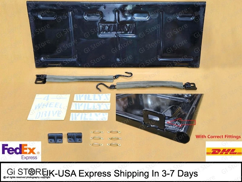 Puerta trasera Script 663188 se adapta a Willys Jeep CJ2A CJ3A CJ5 CJ6 M38 - Medidor pesado Foto 1 de 4