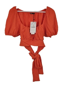 NWT Zara Cropped Top Womens Crepe Material Orange Size L - Picture 1 of 7