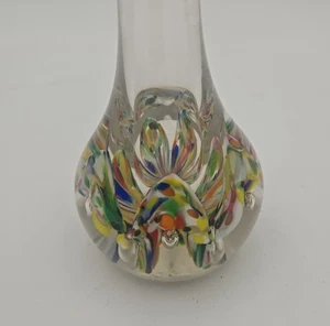 Paperweight Vase Multi-Color with controlled bubbles double flower Vtg Art Glass - Picture 1 of 9