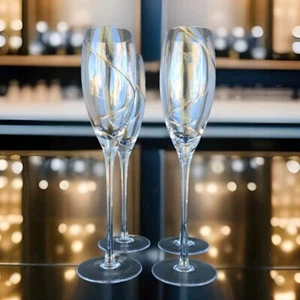 Kosta Boda Line Gold Champagne Glasses by Anna Ehrner Sweden Set Of 4 - Picture 1 of 23