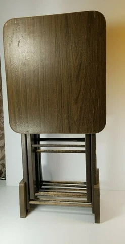 4 Vintage ARTEX Folding TV Tray Snack Serving Tables w/ Stand Wood Look MCM Set Cover