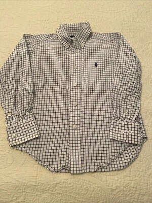 RALPH LAUREN Boys Button-Down Dress Shirt White Stripes/Checks Sz 4/4T - Image 1 of 4