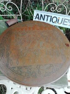 Large Antique Engraved Egyptian Brass Copper Plated Hanging Gong 12"