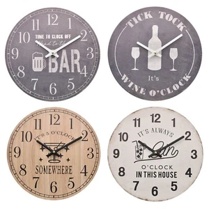 Wall Clock 5 O'clock somewhere Gin Tick Tock Wood Vintage Rustic Style Various - Picture 1 of 12