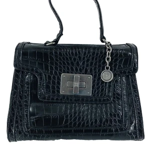 Vera Wang Handbag Purse Black Faux Crocodile Silver Fittings Hand Carry - Picture 1 of 7
