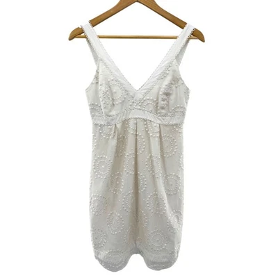 Mini Vestido Lilly Pulitzer Blanco Bordado Ojales Mezcla Seda Talla 4 Resort Boho Foto 1 de 4