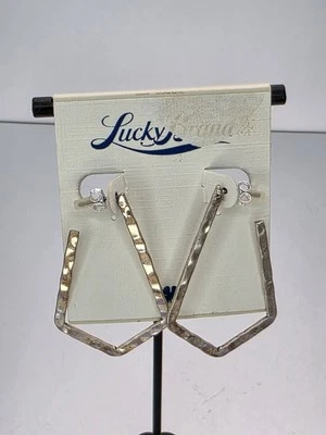 New! LUCKY BRAND Geometric Hammered Hoop Silver Plate Earrings FREE $HIPPING!! - Image 1 of 4