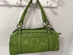 Talbots Green Leather Classic Satchel Purse 3 Compartments Y2K Vibe - Picture 1 of 5