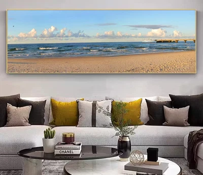 Panoramic View  Blue Sea Sky & Turquoise Waters Canvas Print Wall Art Home Decor - Image 1 of 4