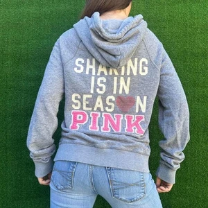 Victoria's Secret PINK Sharing grau Glitzer Hoodie Sweatshirt Gr. M Urlaub - Bild 1 von 4