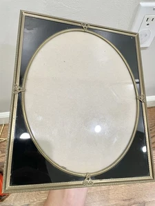 Vintage Brass Black Glass OVAL Picture Frame 8x10" Art Deco Standing - Picture 1 of 4