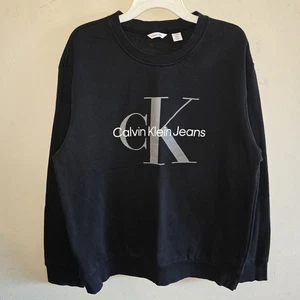 Calvin Klein Sweatshirt Men’s XL Black Crewneck Fleece Logo Pullover Casual Fit - Picture 1 of 12