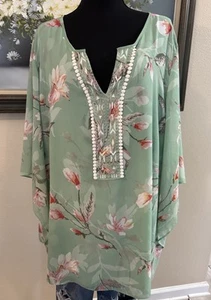 Belle by Kim Gravel Women's Floral Embroidered Lined Shirt Boho 3X - Picture 1 of 16