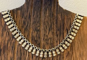 Kleopatra Stil Halsreif Halskette 15" L 12 mm W Sterling Silber 925 Fransen Vintage - Bild 1 von 8