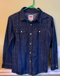 Levis Strauss Jeanshemd Jugend Gr. M 10-12 blau langarm Chambray Perlen Druckknopf - Bild 1 von 3