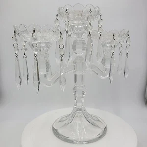 DE COLECCIÓN 3 Velas Cristal Candelabro 11" Alto Bohemio Colgante Gotas Base Acanalada - Imagen 1 de 20