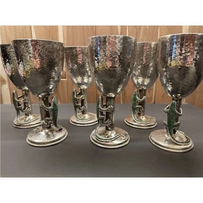 DE COLECCIÓN AÑOS 90 EMILIA CASTILLO MEXICANO PLACA PLATA VASOS COPAS LAGARTOS VERDES Foto 1 de 4