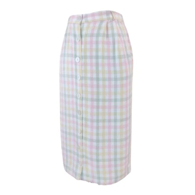 Vintage Marisa Christina Skirt Rayon Button Front Pastel Plaid Pockets W32 Large - Image 1 of 4