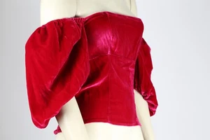 Blusa corta de terciopelo rojo Reformation manga abullonada talla 8 de regalo - Imagen 1 de 14
