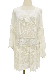 Zimmerman Ivory Silk Embroidered Flare Top Blouse Size 0 Boho Whimsical - Picture 1 of 15