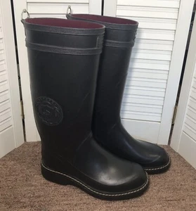 Superga Vera Pelle Size 36 Tall Black Rain Riding Rubber Boots Made In Italy - Picture 1 of 10