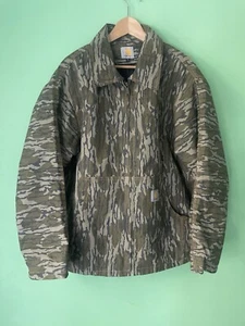 VTG Carhartt Mens Hunting Jacket XL Camo Mossy Oak Blanket Lined Coat Mint - Picture 1 of 17