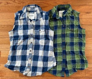 Abercrombie & Fitch Girl's Sleeveless Button Shirt Plaid Cotton S M L XL Logo - Picture 1 of 9