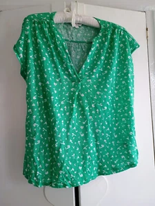 MONSOON 100% LINEN GREEN LOOSE FIT PATTERNED TOP - SIZE MEDIUM - Picture 1 of 6