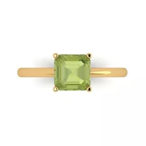 1.5 Asscher Cut  Designer Statement Natural Peridot Ring Real 14k Yellow Gold - Picture 1 of 11