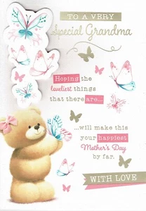 TARJETA DEL DÍA DE LA MADRE DE LA ABUELA - Tarjeta de calidad del día de la madre lindo diseño de oso - Imagen 1 de 3