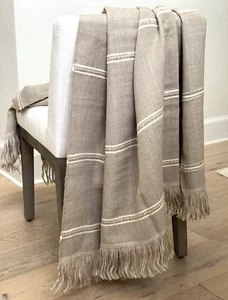 RH Restoration Hardware ALPACA Corded Stripe Firing Beige Blanket THROW 50x70 - Picture 1 of 11