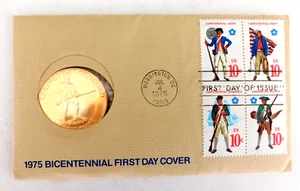US FDC #1565-68, 10c Block of 4, FDC w/Commem Token 1975, Lexington-Concord - Picture 1 of 2