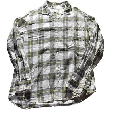 Camisa GAP Lino Algodón Cuadros Para Hombre L Botón Manga Larga Tejida Verde Dorado Beige Foto 1 de 4