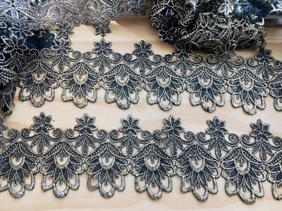 Gold & Black Floral Embroidered Ribbon Border Trim Sewing/Crafts/Bridal/5" wide - Image 1 of 4