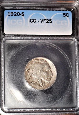 1920-S Buffalo Nickel, ICG VF25, Very Tough Date, Issue Free Cover