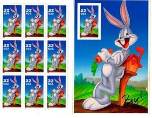 Stamp sheet BUGS BUNNY animated Warner Brothers characters 32-cent sheet of 10 - Picture 1 of 2