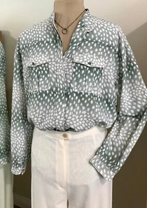 BINNY size 10-14 SHIRT Sage Green & White Spot PRINT Long Slvs POCKETS -Designer - Picture 1 of 21