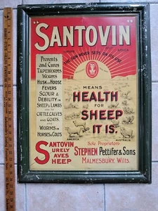 Rare Vintage Santovin Sign Health Sheep Farm Shelf Framed Medicine Feed Metal - Picture 1 of 7