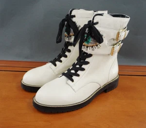 Kurt Geiger London Sutton Eye Combat Boot Women 40.5 / 9.5 White Leather Lace Up - Picture 1 of 11