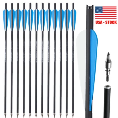 Archery 12Pcs 20" Crossbow Bolts Carbon Arrows OD8.8mm Half Moon Nock Hunting - Image 1 of 4