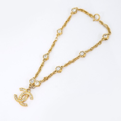Collana CHANEL CC Logo Strass 16" Tono Oro Autentica con Scatola #2145
