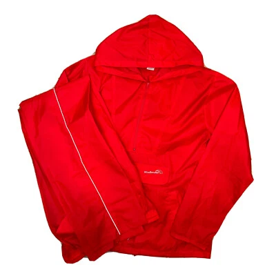 Traje cortavientos vintage PEQUEÑO de nailon 1/4 cremallera sudadera con capucha pantalones rojo blanco a rayas Foto 1 de 4